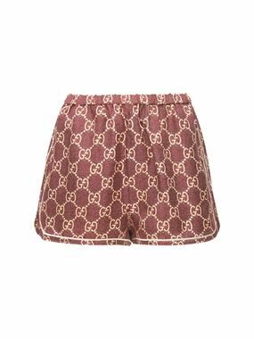 Gucci GG Logo Print Silk Twill Track Shorts Burgundy Cream Size XS NWT $1,400
